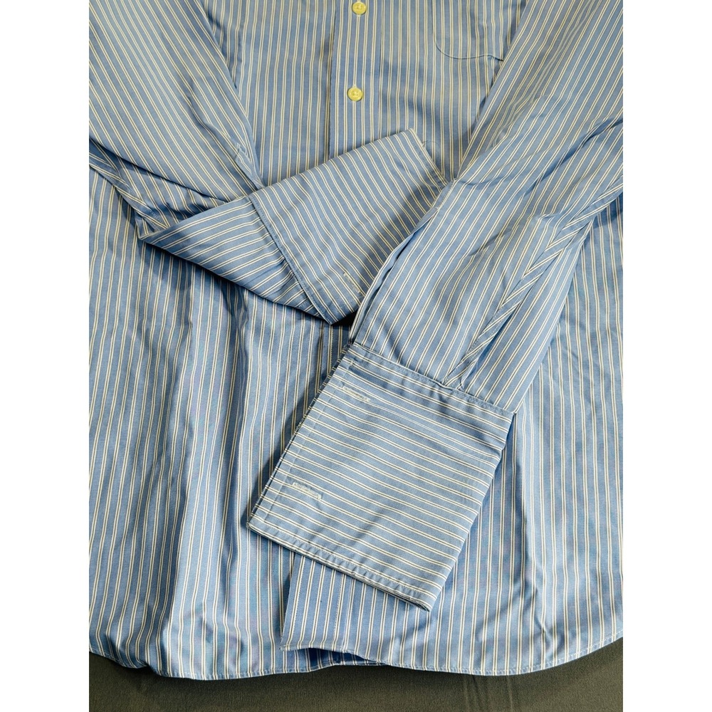 Nautica Premium Non Iron Striped Dress Shirt Men Size 16 34 35 Blue White French - Picture 9 of 16